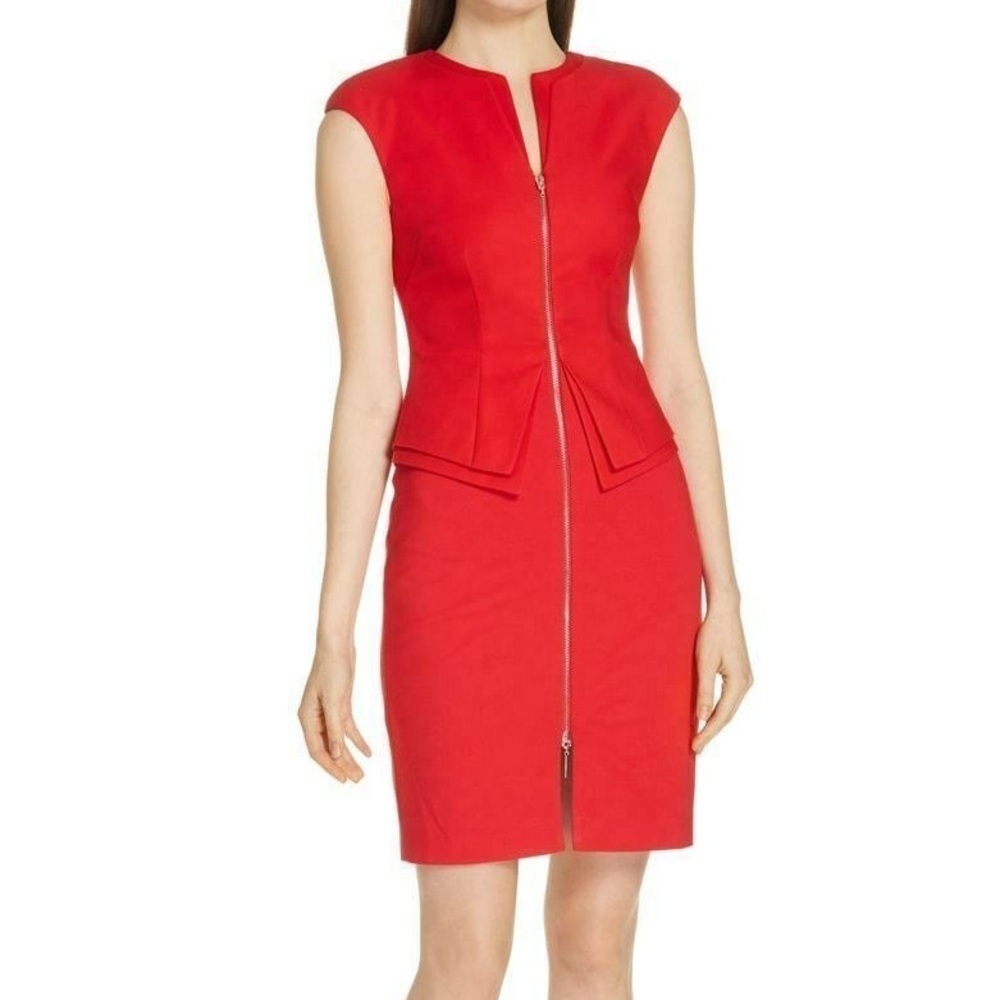 NWT Red Ted Baker London Structured Zip Peplum Sheath Dress Size “2” / US 6